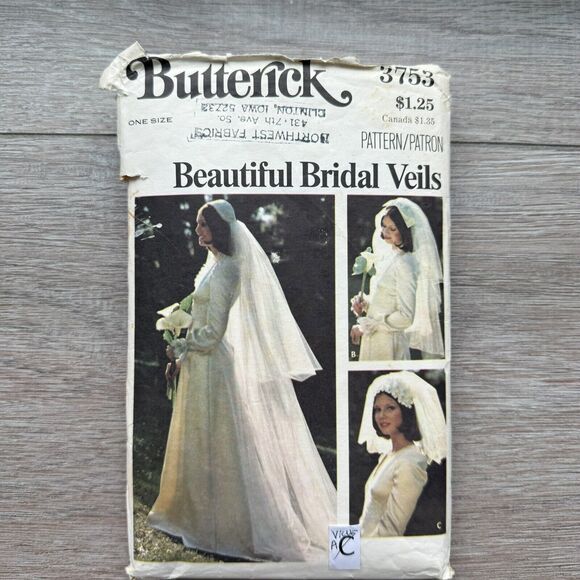 Vtg Butterick 3753 Sewing Pattern Bridal Veils Veil Wedding Long Headpiece CUT - Picture 1 of 2